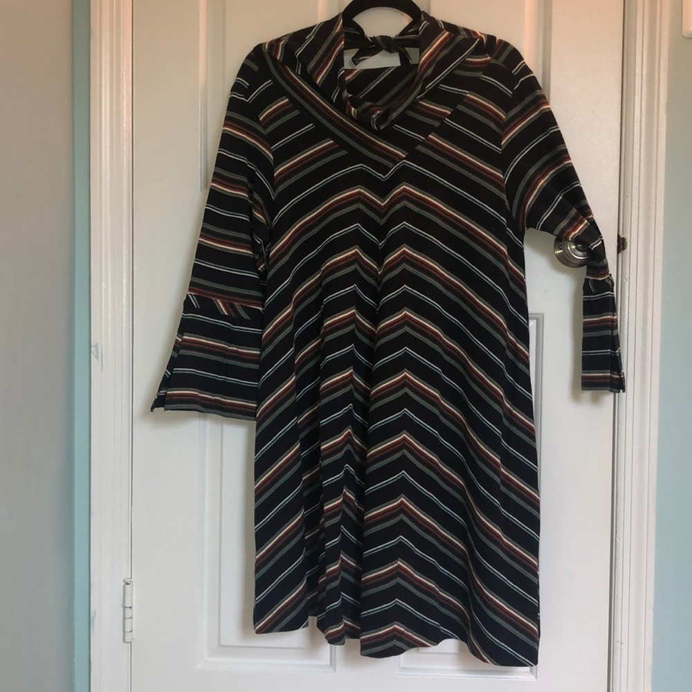 Free People multi stripe v-back long sleeve mini dress